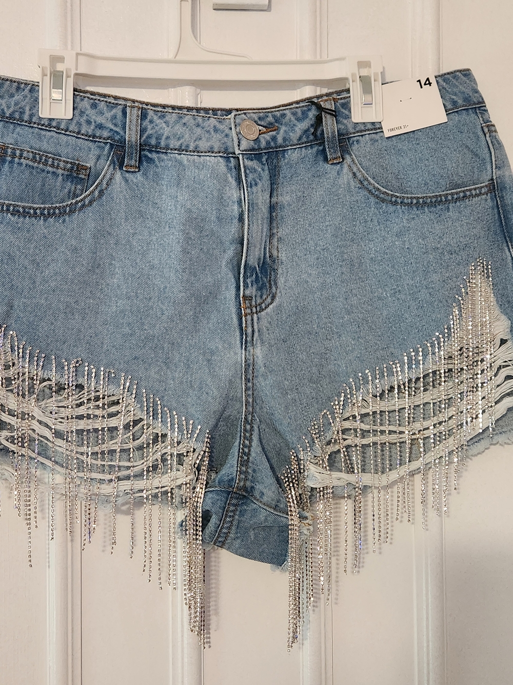 Forever 21 Light Blue Denim Shorts with Rhinestone Fringe